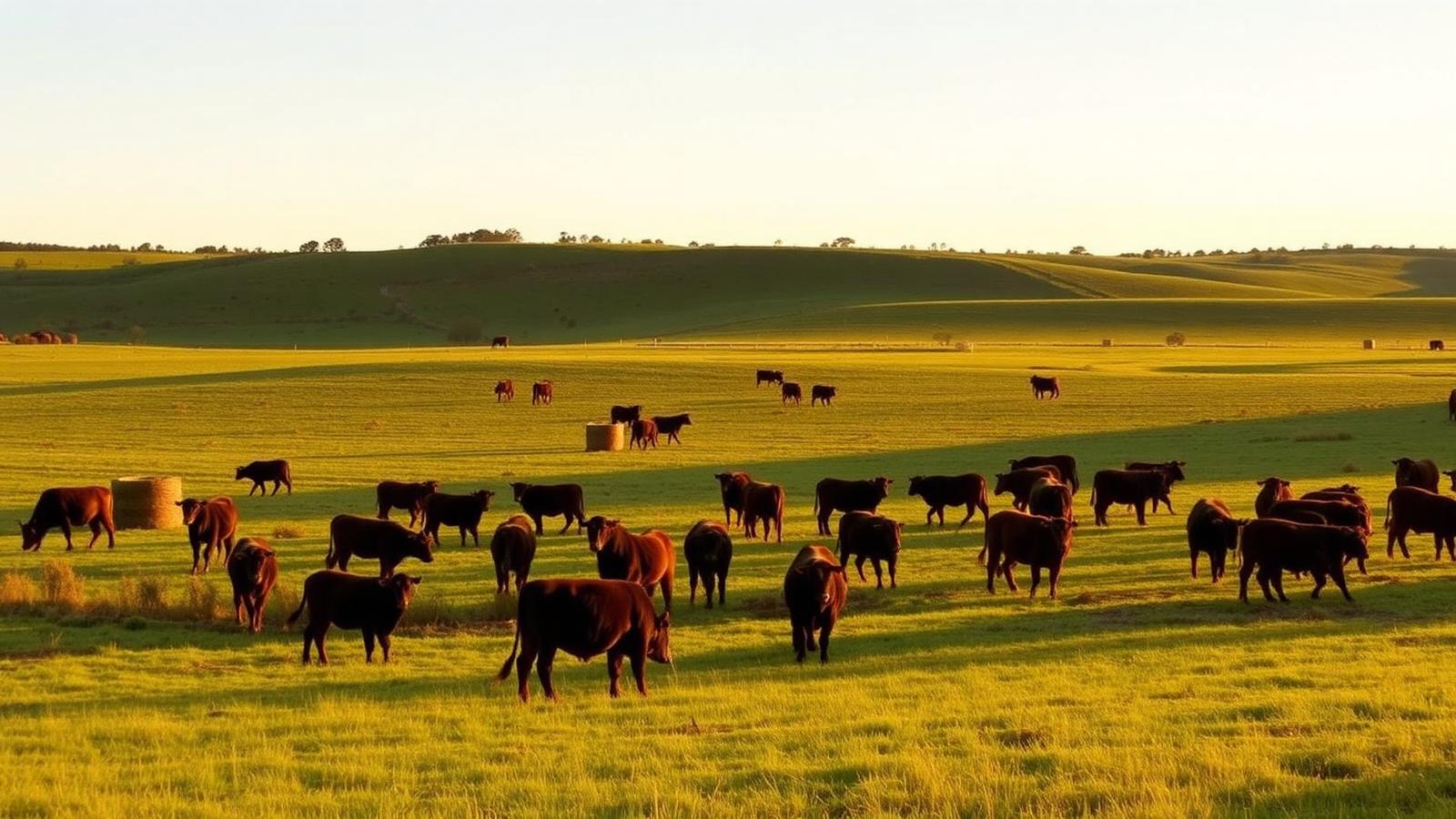 South African farm landscape with grazing cattle
